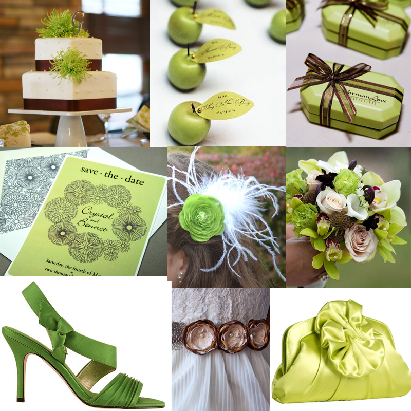 Check out this apple green and brown wedding inspiration board 