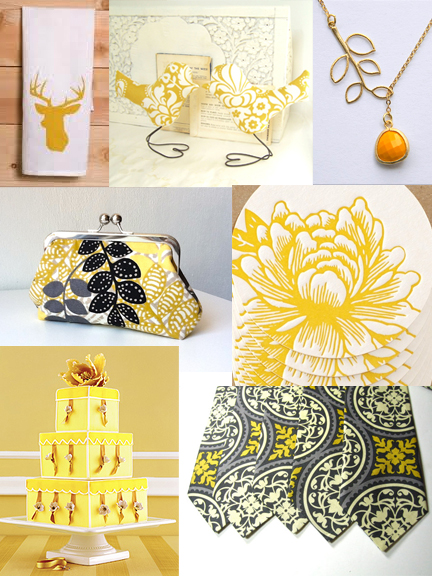 mustard yellow and grey inspiration board by Sofia Invitations and Prints
